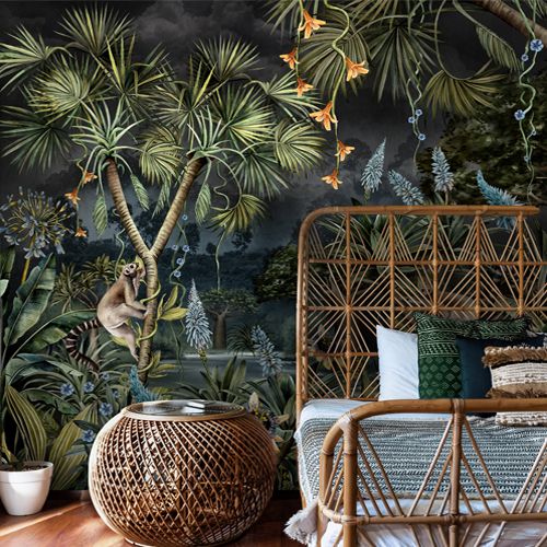 Madagascar mural with bed